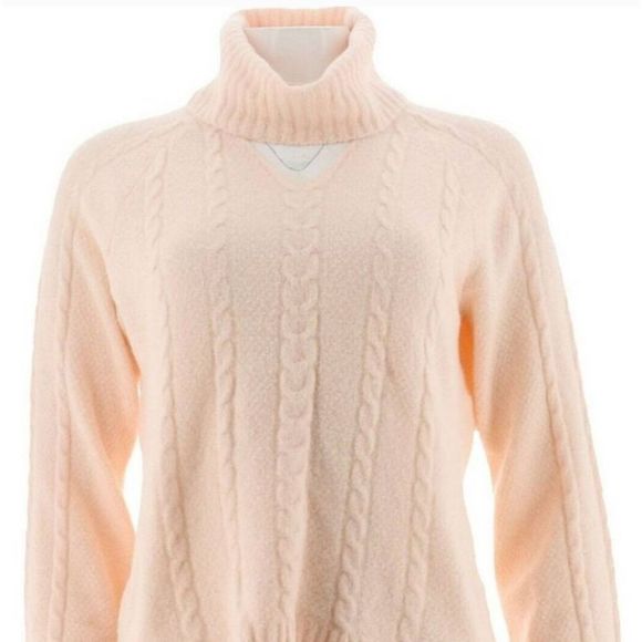 G.I.L.I Women's Pullover Sweater Turtleneck Keyhole Cable Knit Peach Size Large - Picture 1 of 6